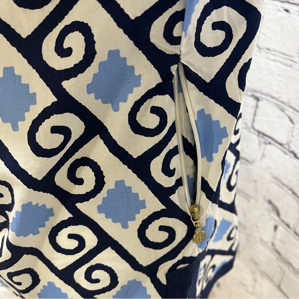 TRACY NEGOSHIAN Women Navy White Geometric V-neck Tunic Size Small - Picture 4 of 10